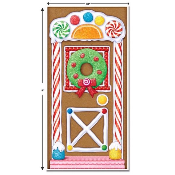 NIP Gingerbread House Christmas Door Cover Backdrop Background Holiday Decor X 2 - Picture 5 of 7